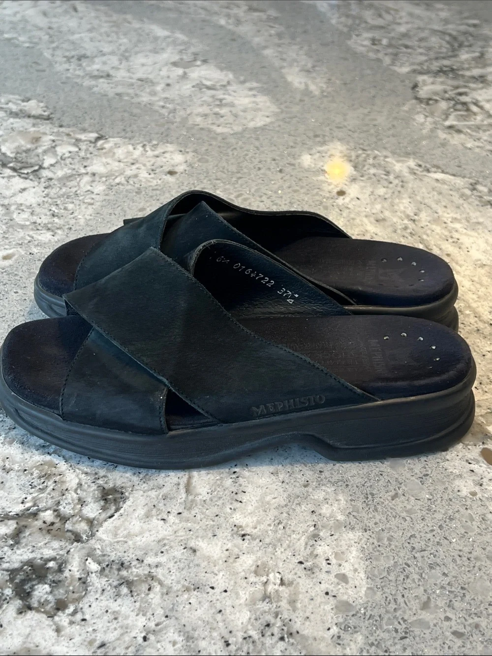 Mephisto Black Suede Slide Sandals